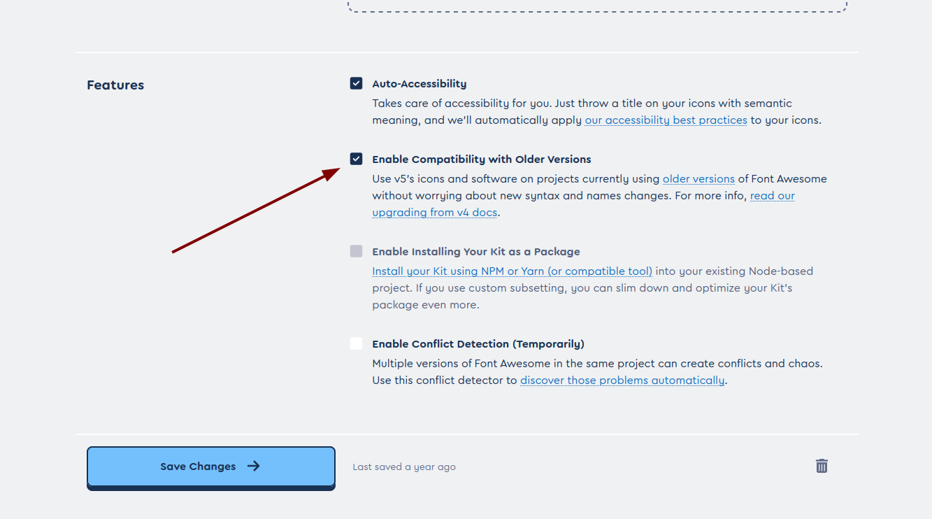 Enable the option: Enable Compatibility with Older Versions